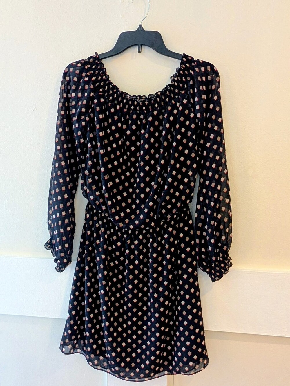 White House Black Market- Off Shoulder, Blouson Dress with Elastic Waist, Size S